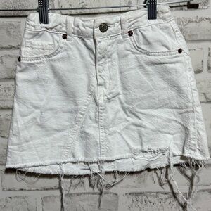 Zara denim distressed frayed white mini skirt